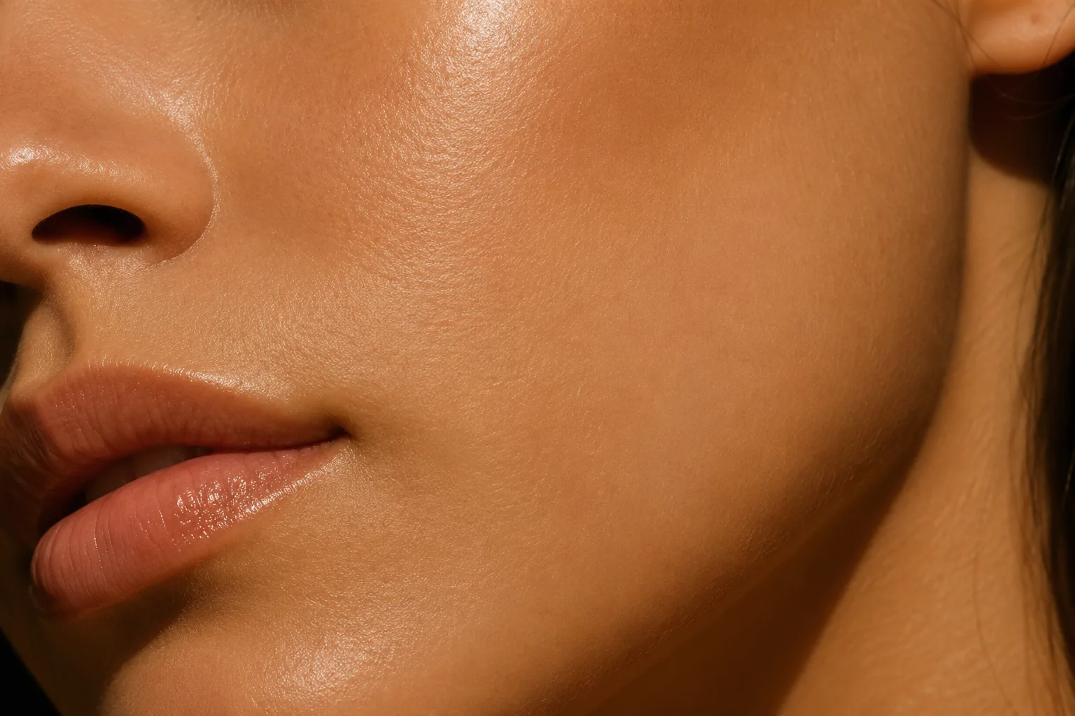 Close-up of healthy, hydrated, glowing skin